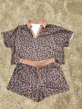 Brown cheetah short set